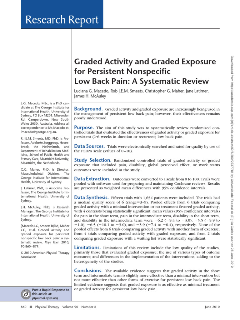 ptj0860 | PDF | Low Back Pain | Systematic Review