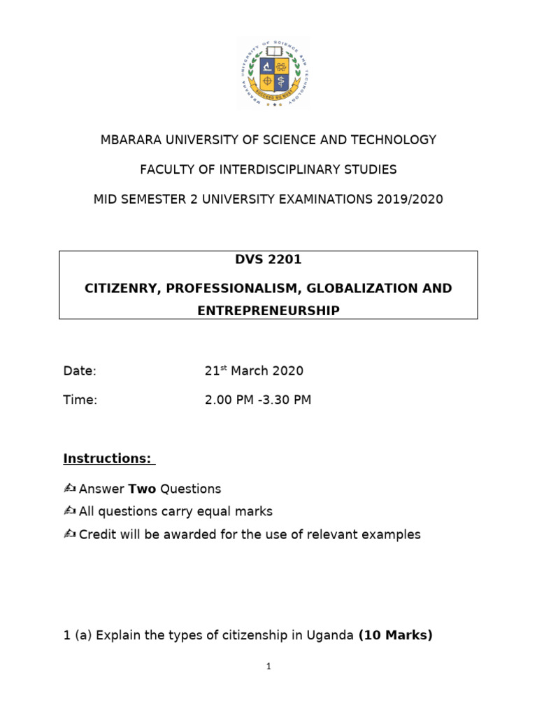 DVS 2201 Mid Semester 2 Exam-March 2020 | PDF