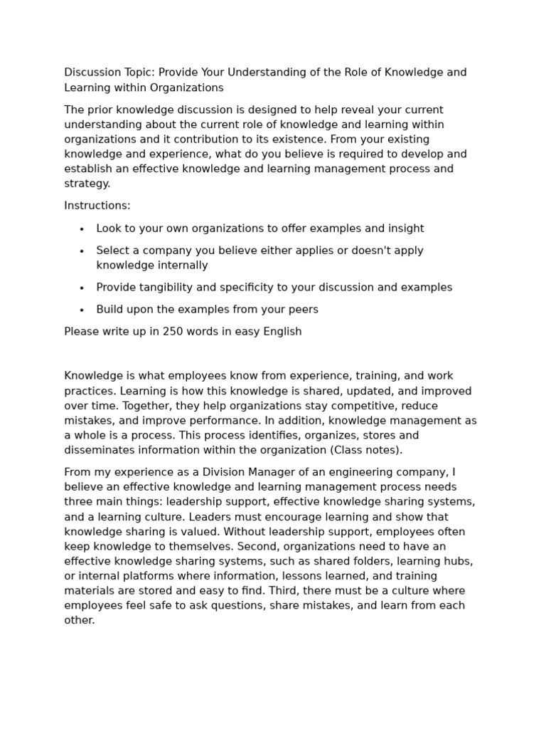 Module 1 Discussion – Knowledge & Learning Management | PDF | Knowledge ...