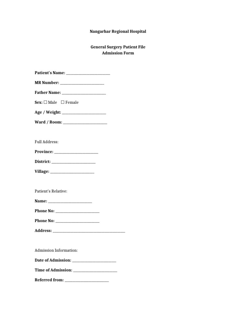 Nangarhar Hospital Form | PDF