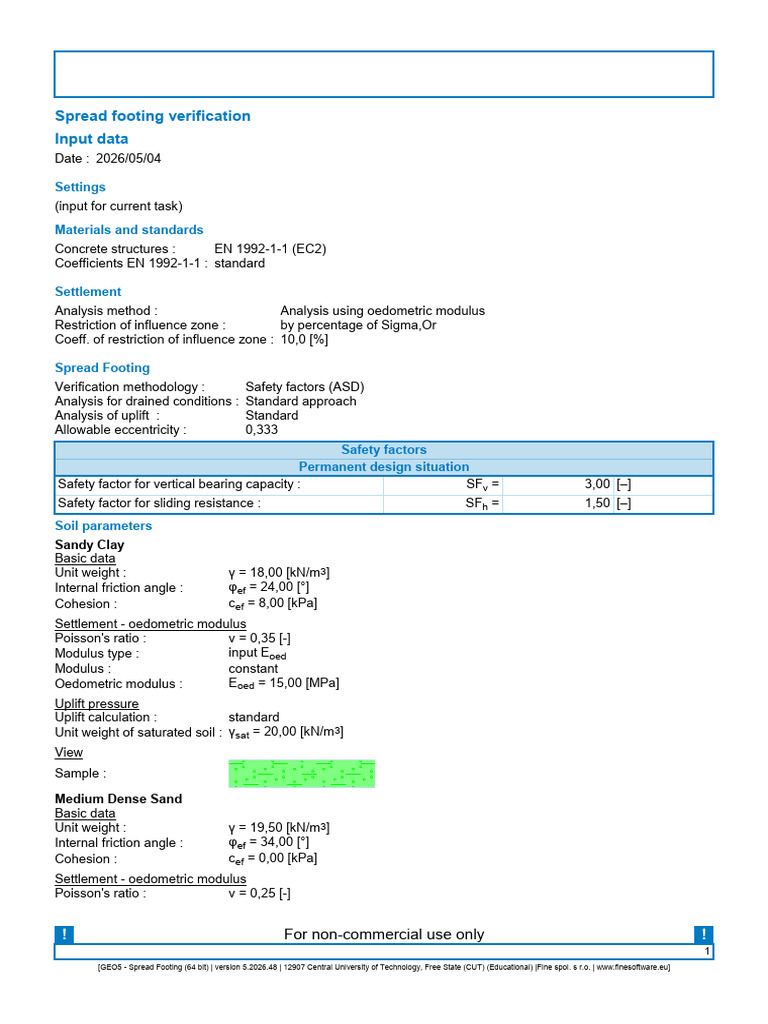 Spread Footing Verification Input Data: Settings | PDF | Strength Of ...