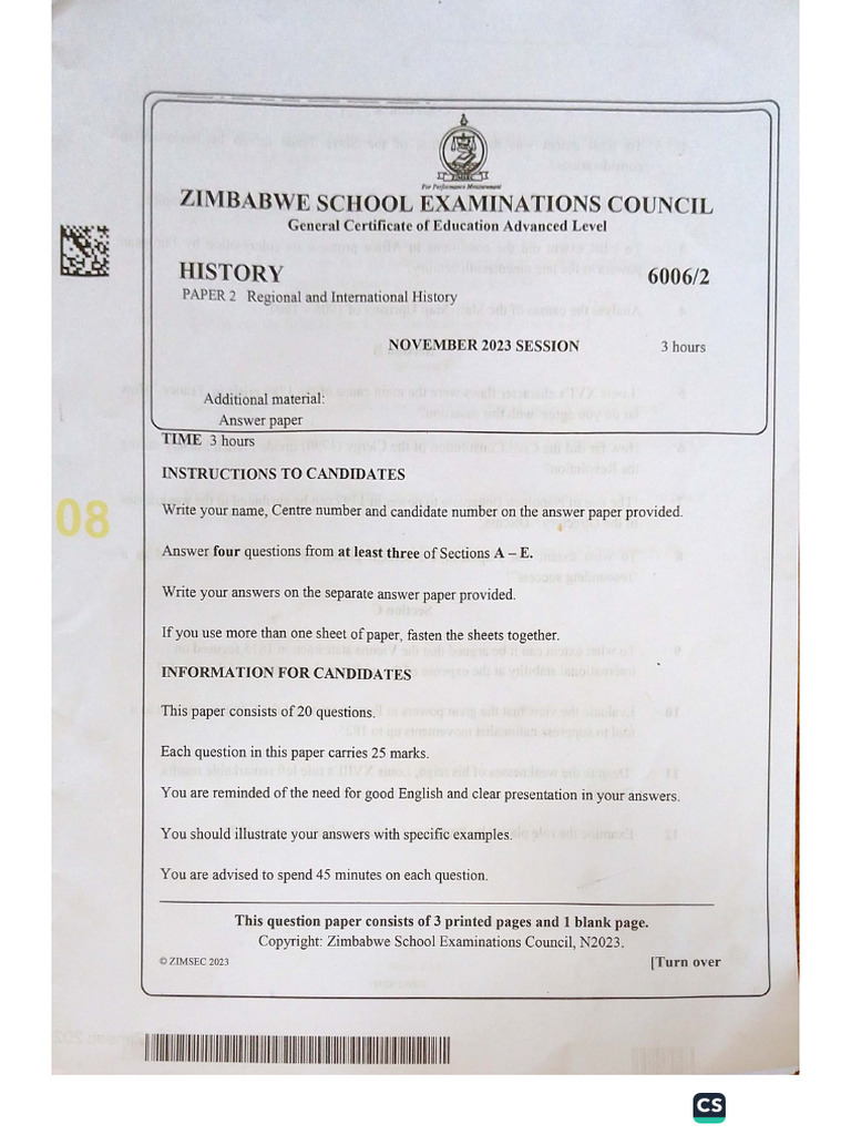 2023 Zimsec History a Level p2 Compress | PDF