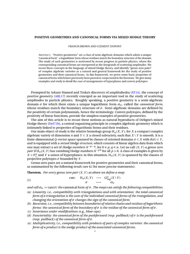 POSITIVE GEOMETRIES AND CANONICAL FORMS VIA MIXED HODGE THEORY | PDF ...