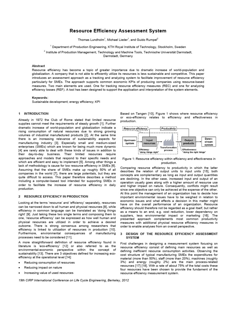 Resource Efficiency Assessment System | PDF | Performance Indicator ...
