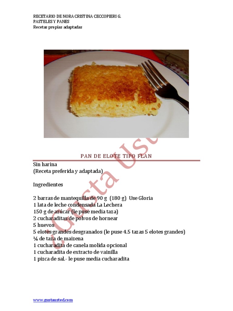 Pan de Elote Tipo Flan | PDF | Panes | Maíz