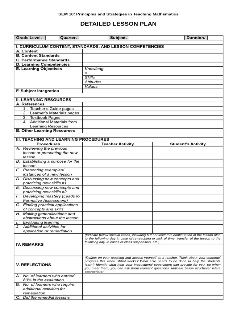 Template_Detailed-Lesson-Plan | PDF | Learning | Lesson Plan