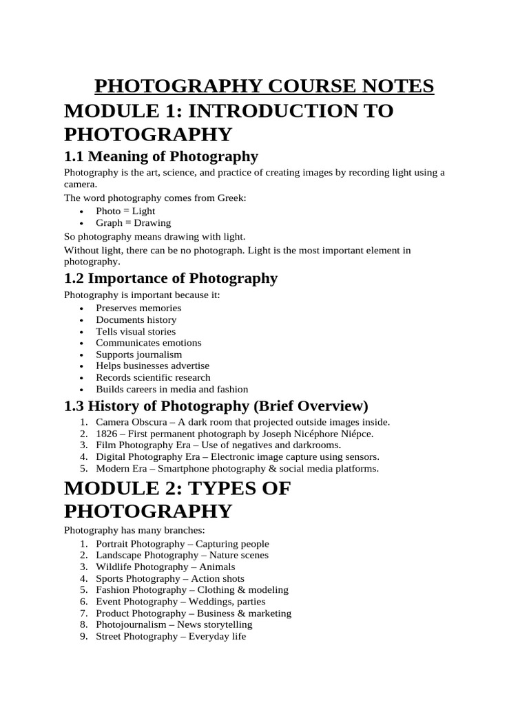 Photography Notes 2026 | PDF | Camera Lens | Camera