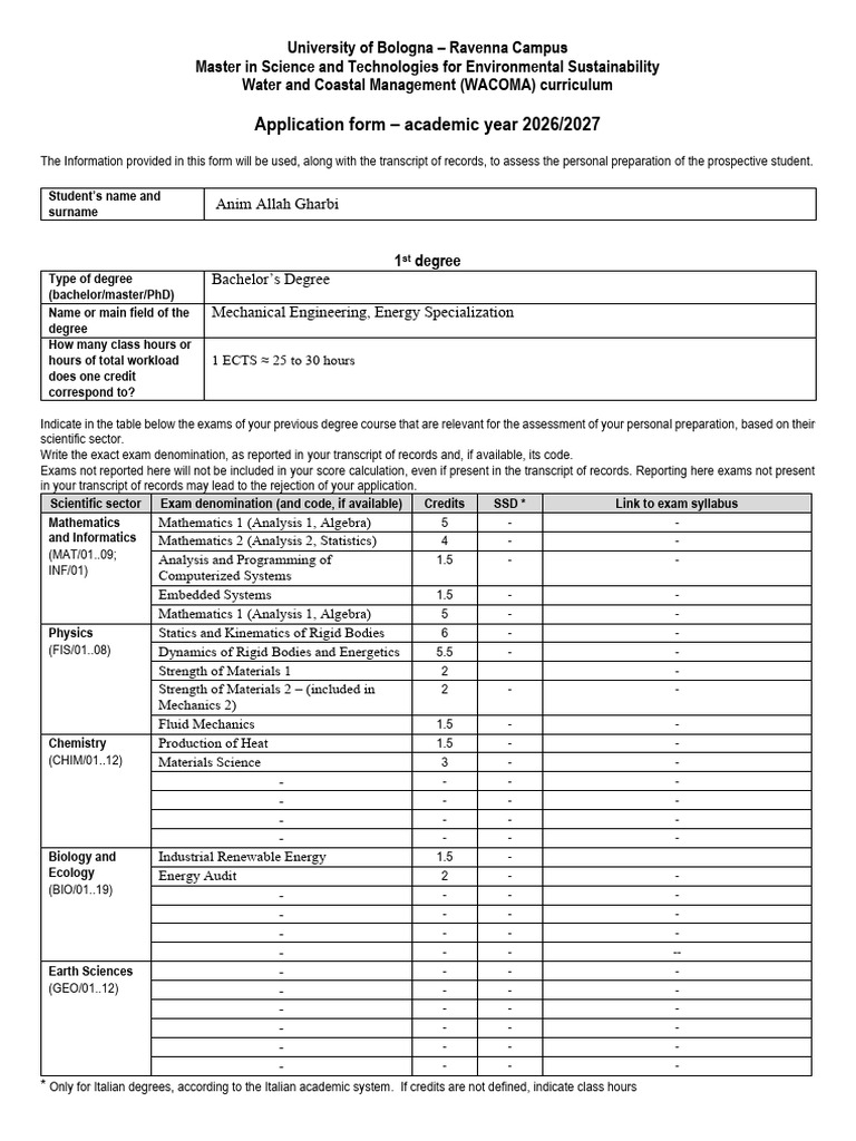 Modulo Di Candidatura - Application Form AGA 2026 | PDF | Academic Degree