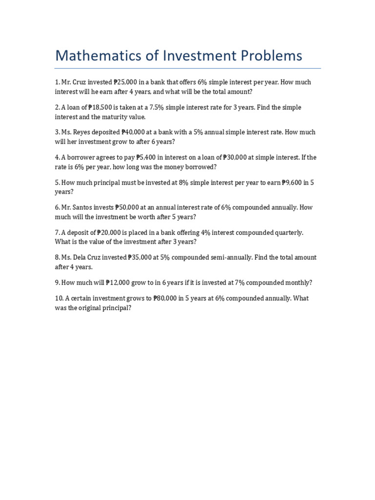 Assign-On-Mathematics of Investment Problems | PDF
