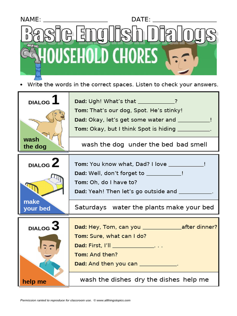 Basic English Dialogs Householdchores | PDF