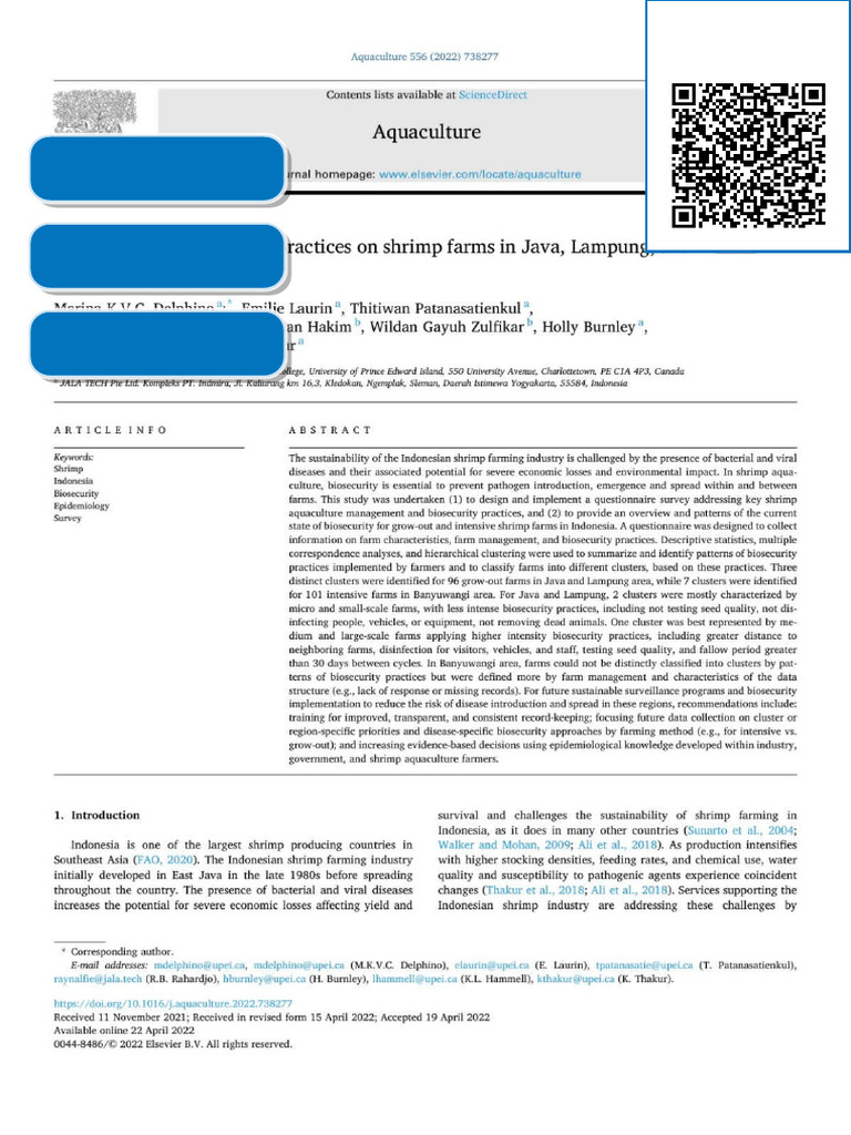 Description of biosecurity practices on shrimp farms in Java, Lampung ...