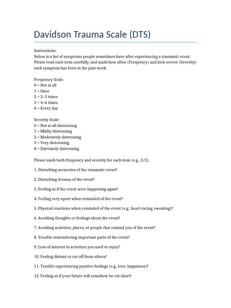 Davidson Trauma Scale DTS | PDF