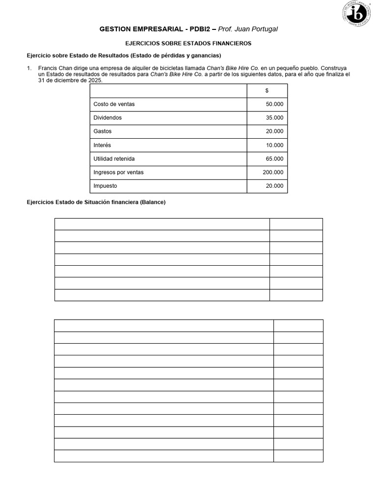 Ejercicios Estados Financieros | PDF | Estado de resultados | Estado ...