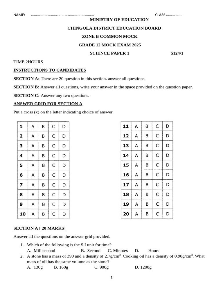Grade 12 Mock 2025 | PDF