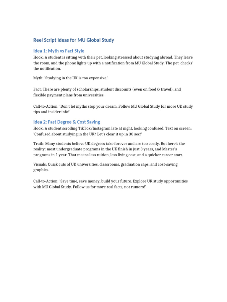 Reel Script Ideas | PDF