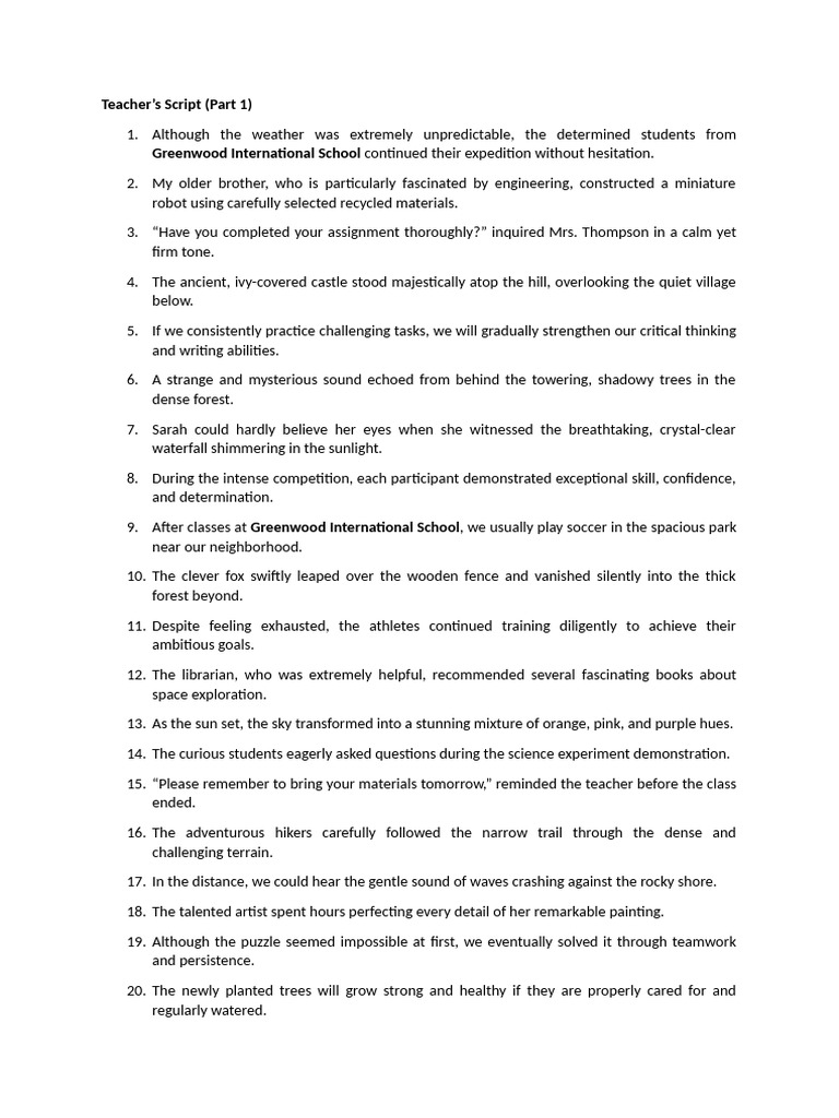 Grade 5 - Teacher’s Script Dictation | PDF