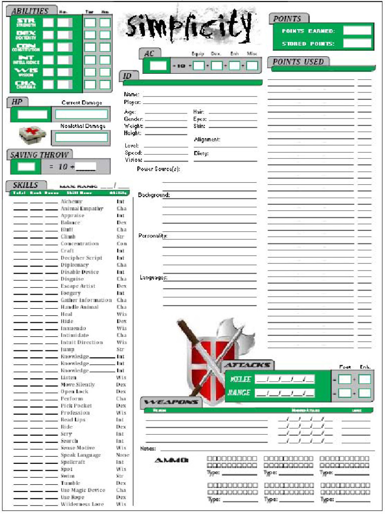 Simplicity Character Sheet - Copy | PDF