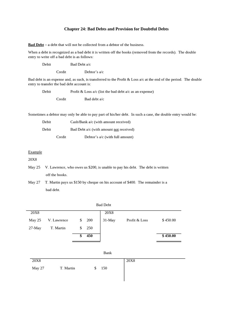BAD DEBT NOTES | PDF | Bad Debt | Debits And Credits