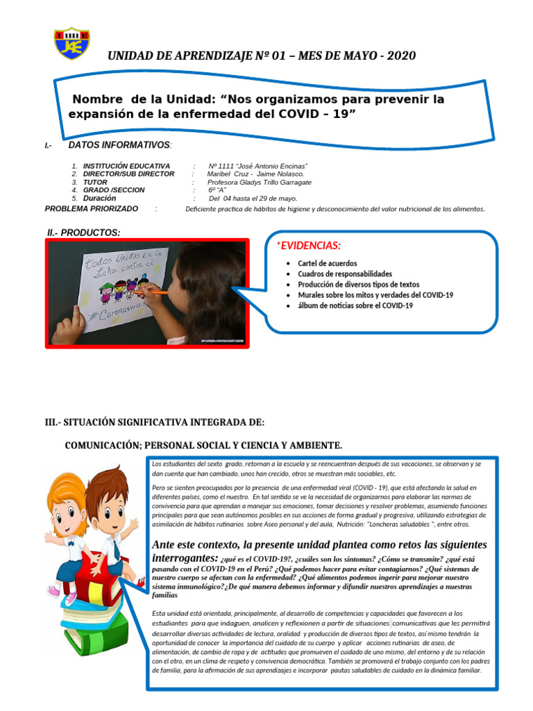 UNIDAD DE APRENDIZAJE Mayo Del 2020 | PDF | Evaluación | Datos