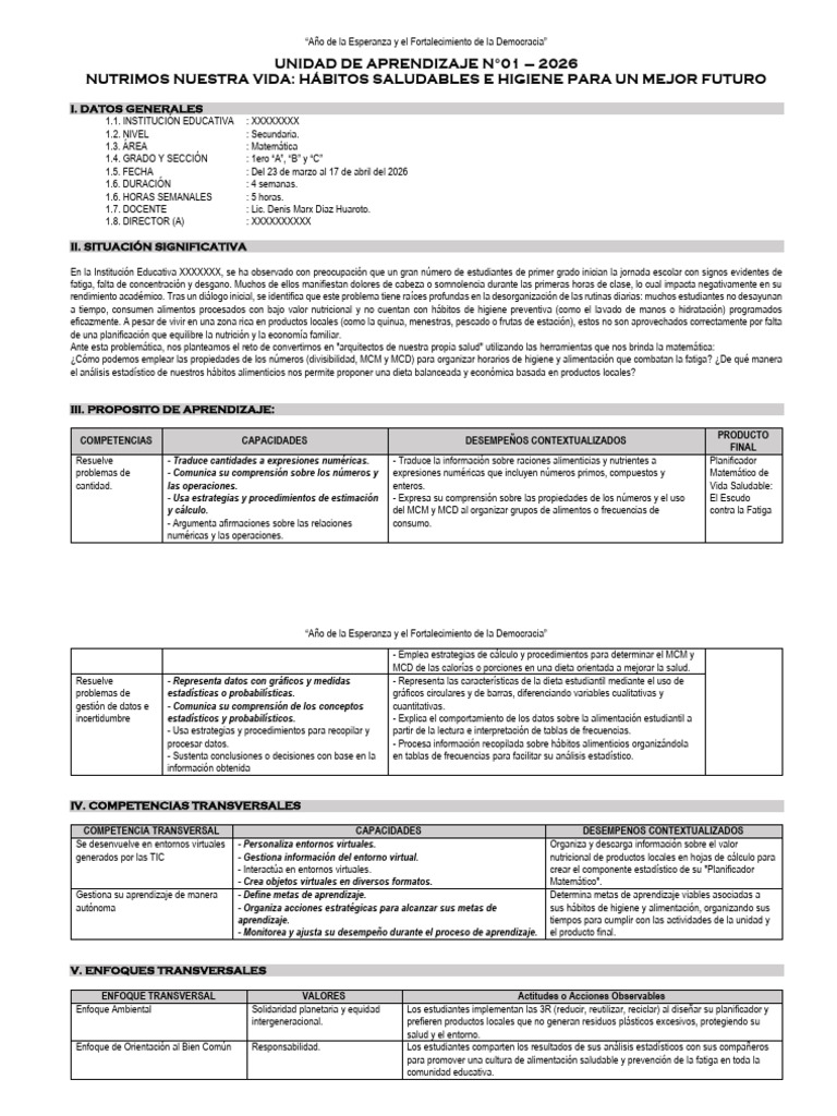 Unidad de Aprendizaje N°01-2026-1ero | PDF | Datos | Estadísticas