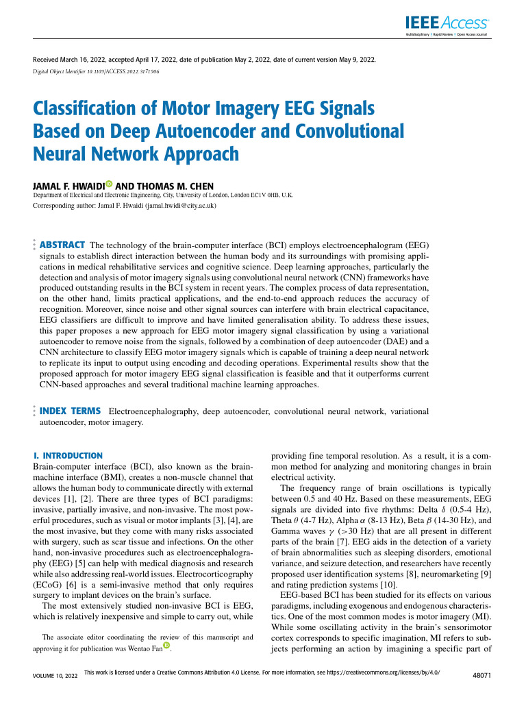Classification of Motor Imagery EEG Signals Based on Deep Autoencoder ...
