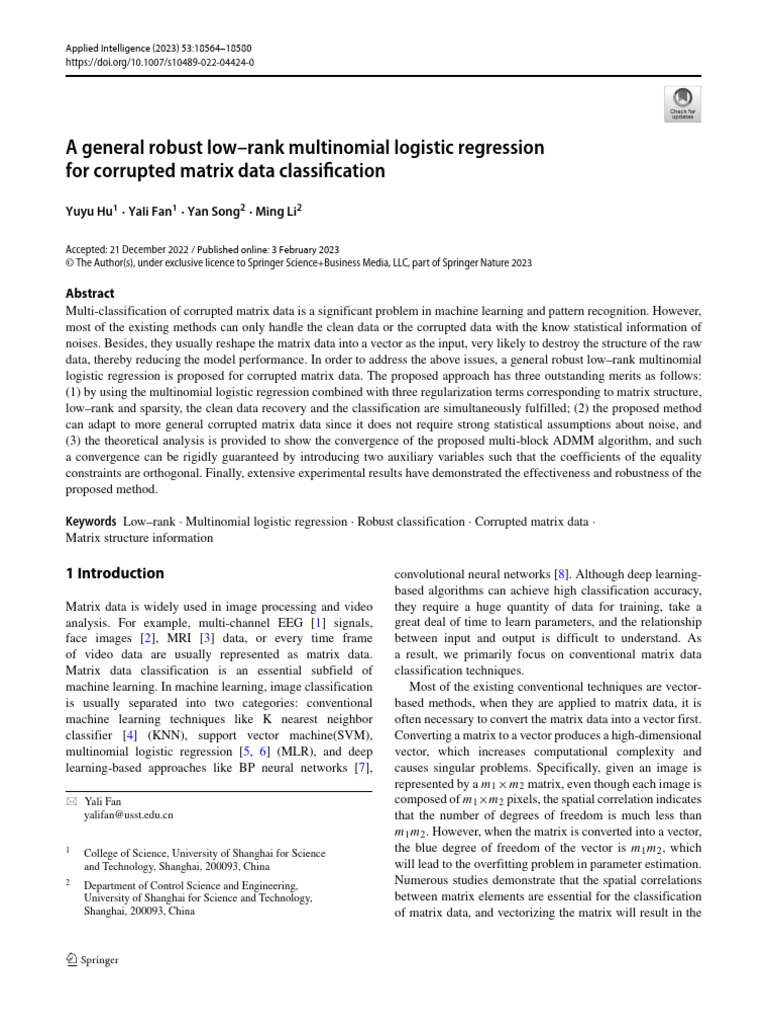 A General Robust Low–Rank Multinomial Logistic Regression for Corrupted ...