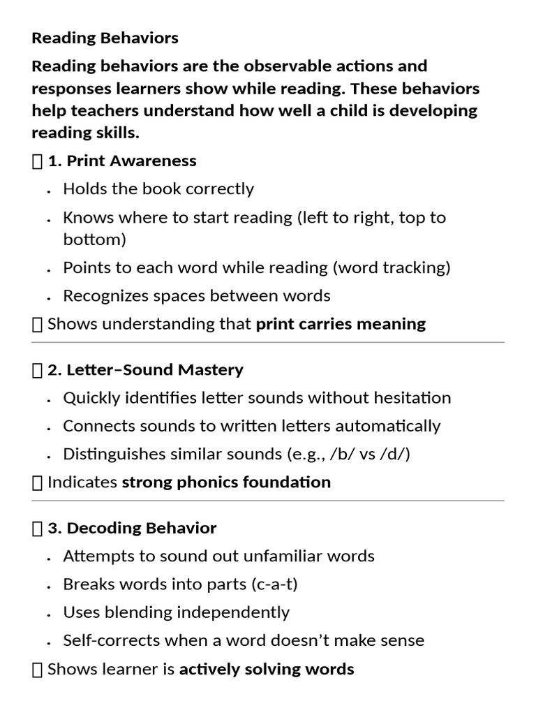 Steps in Reading Behaviors | PDF