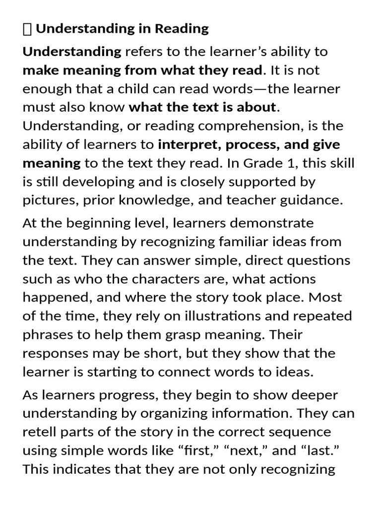 Understanding in Reading | PDF | Reading Comprehension | Learning