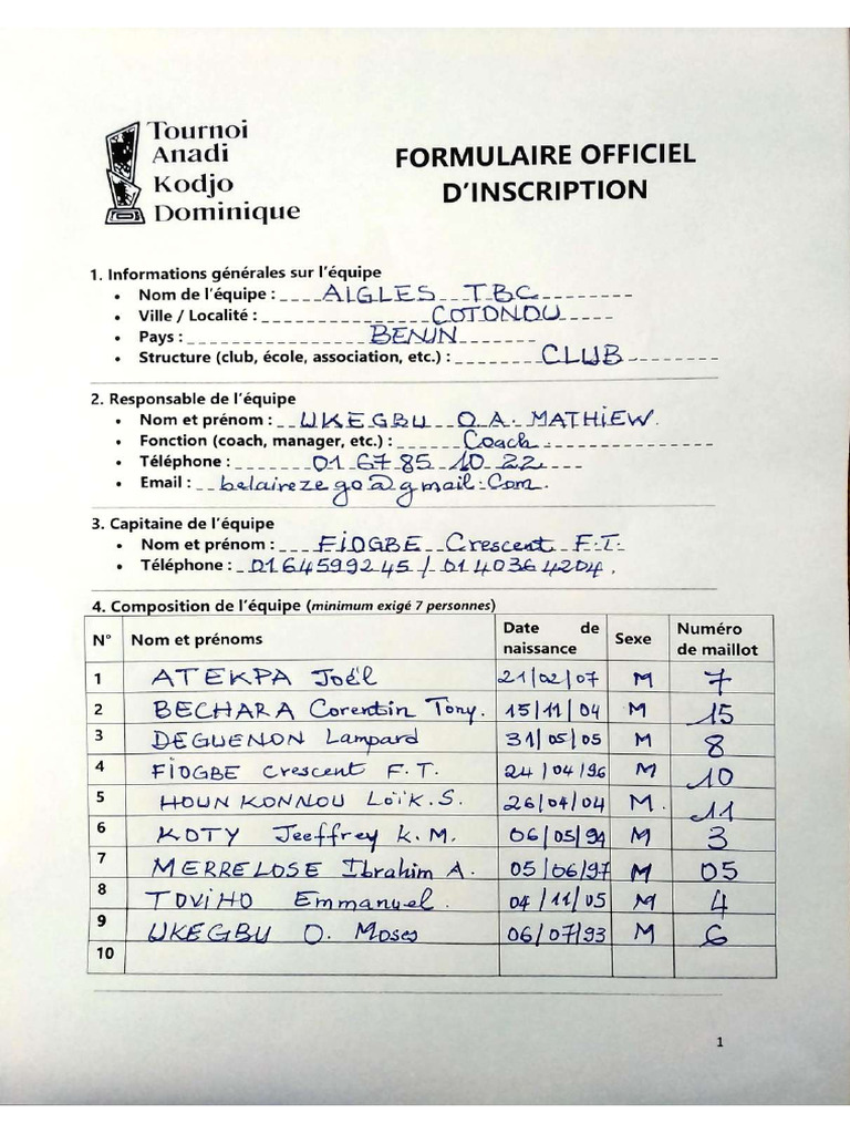 Aigles Tbc Akd Formulaire | PDF