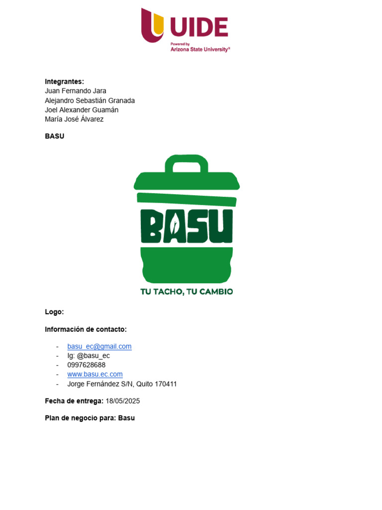 Plan de Negocio BASU | PDF | Residuos | Sustentabilidad