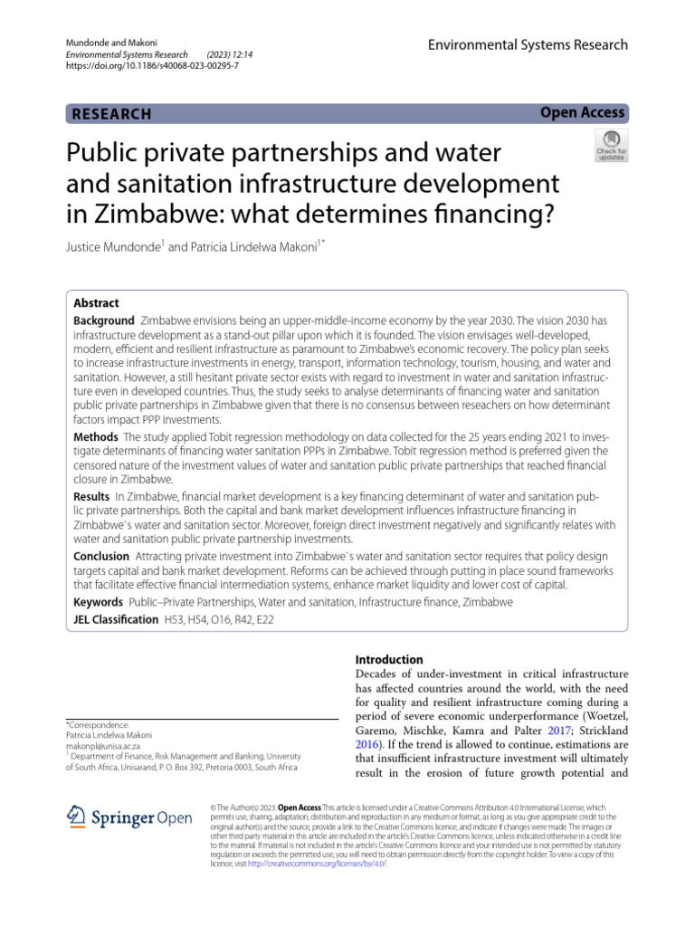Public Private Partnerships and Water and Sanitation Infrastructure ...