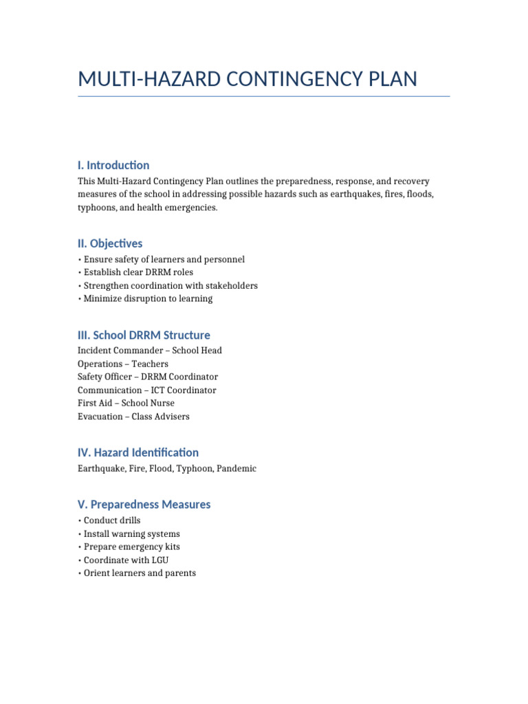 Multi Hazard Contingency Plan | PDF | Emergency Management | Emergency ...