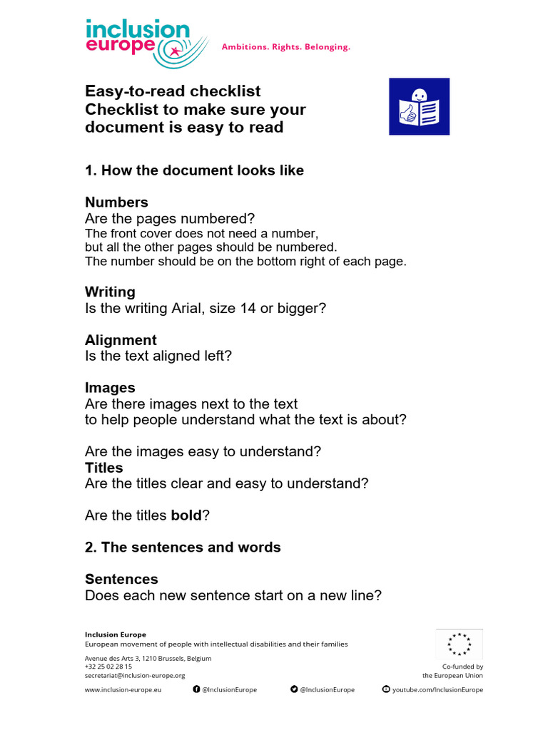 Easy to Read Checklist Inclusion Europe | PDF