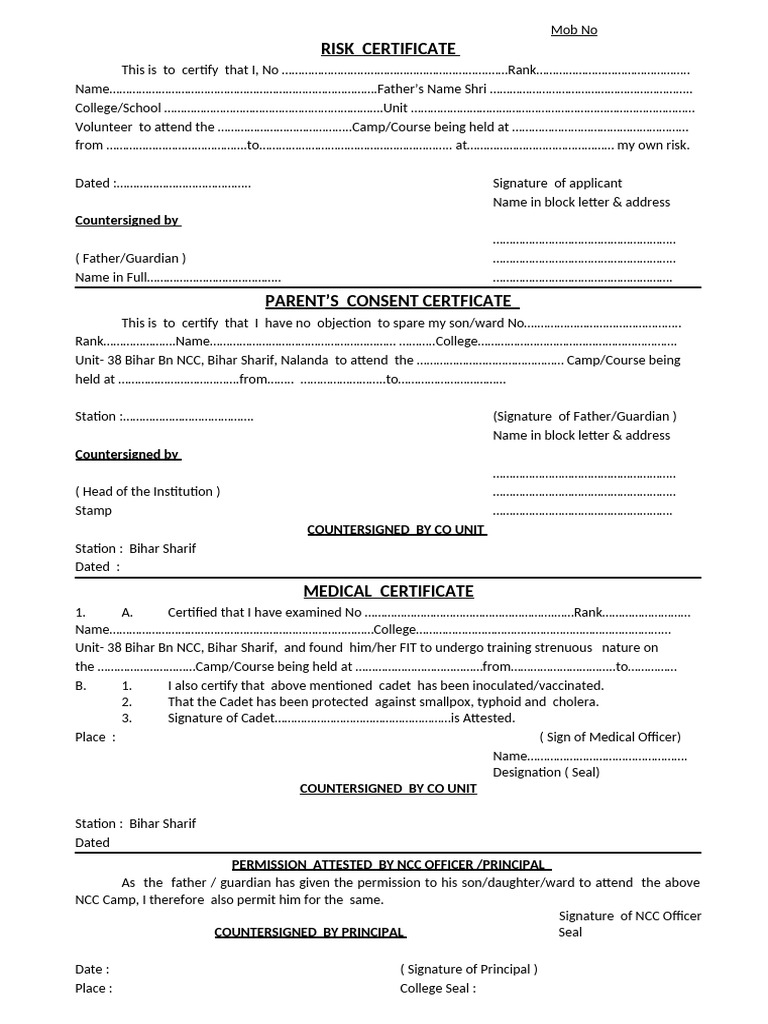 Ncc Camp Form（1） | PDF
