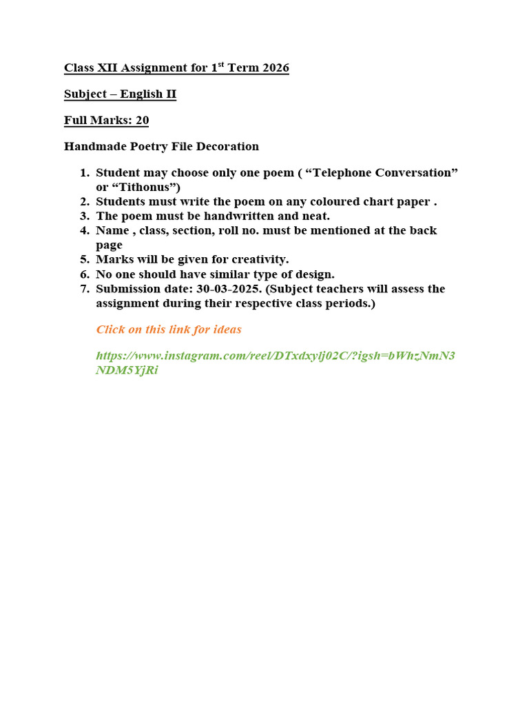 Class 12 Assignment 2026 | PDF
