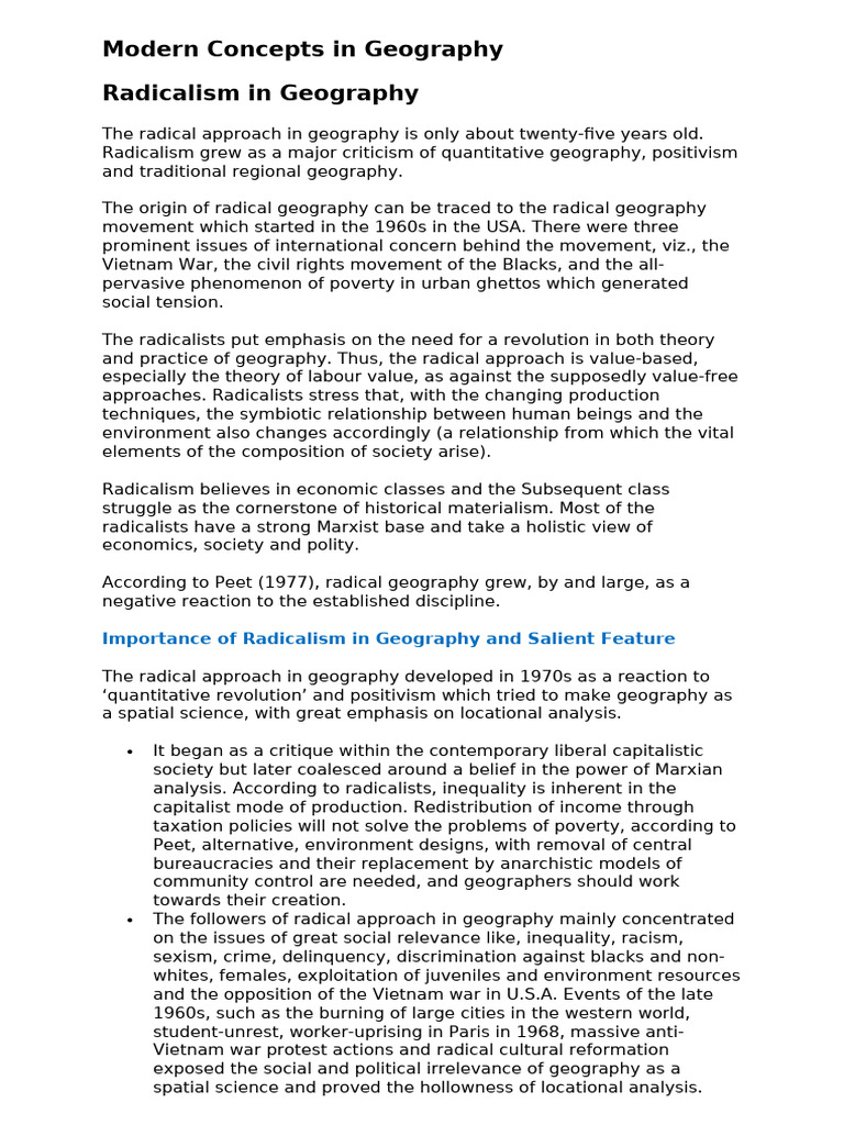 Modern Concepts in Geography | PDF