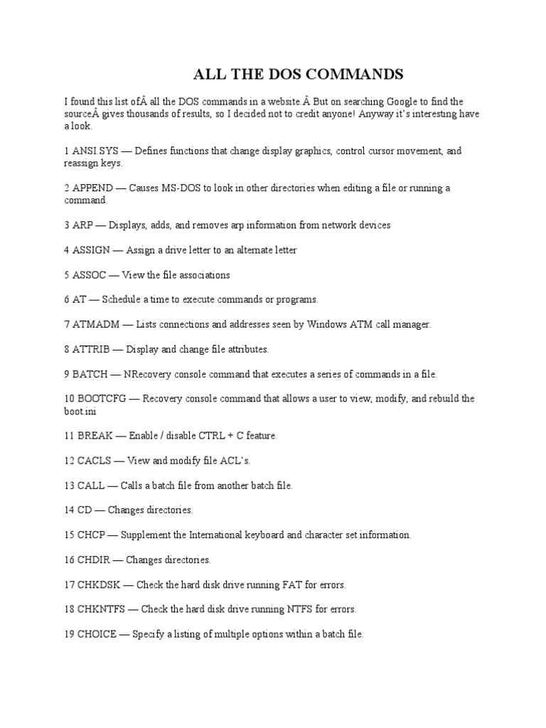 An Extensive List of DOS Commands: A Comprehensive Reference Guide for ...