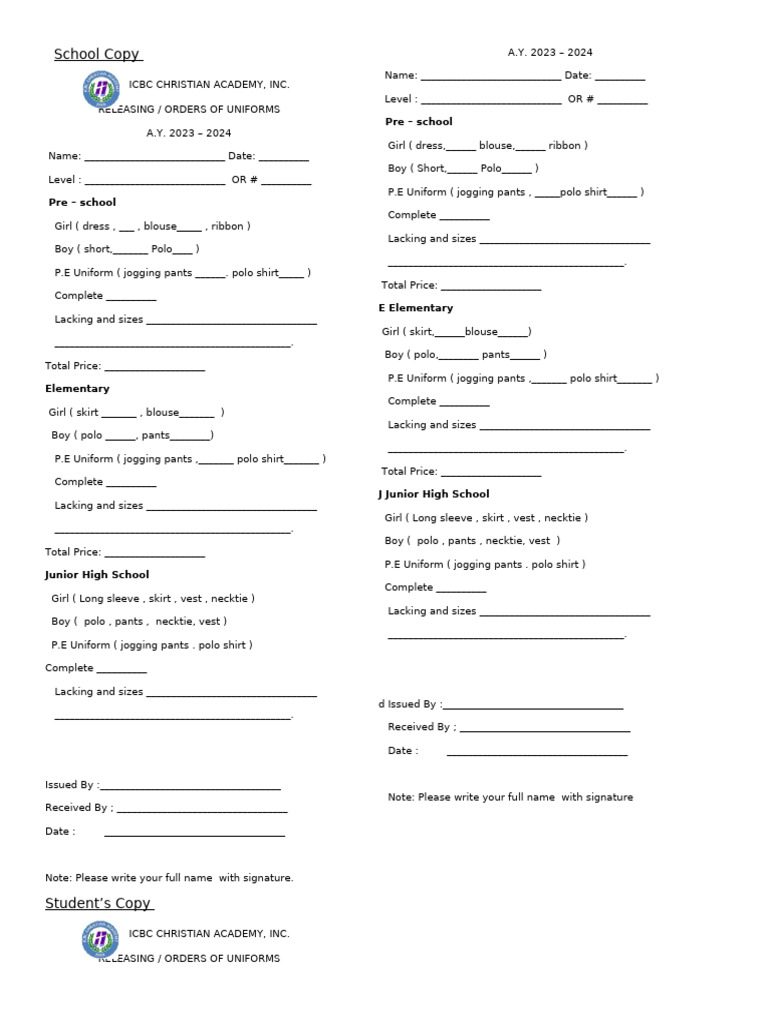 Form Uniform Issuance | PDF | Softlines (Retail) | Uniforms