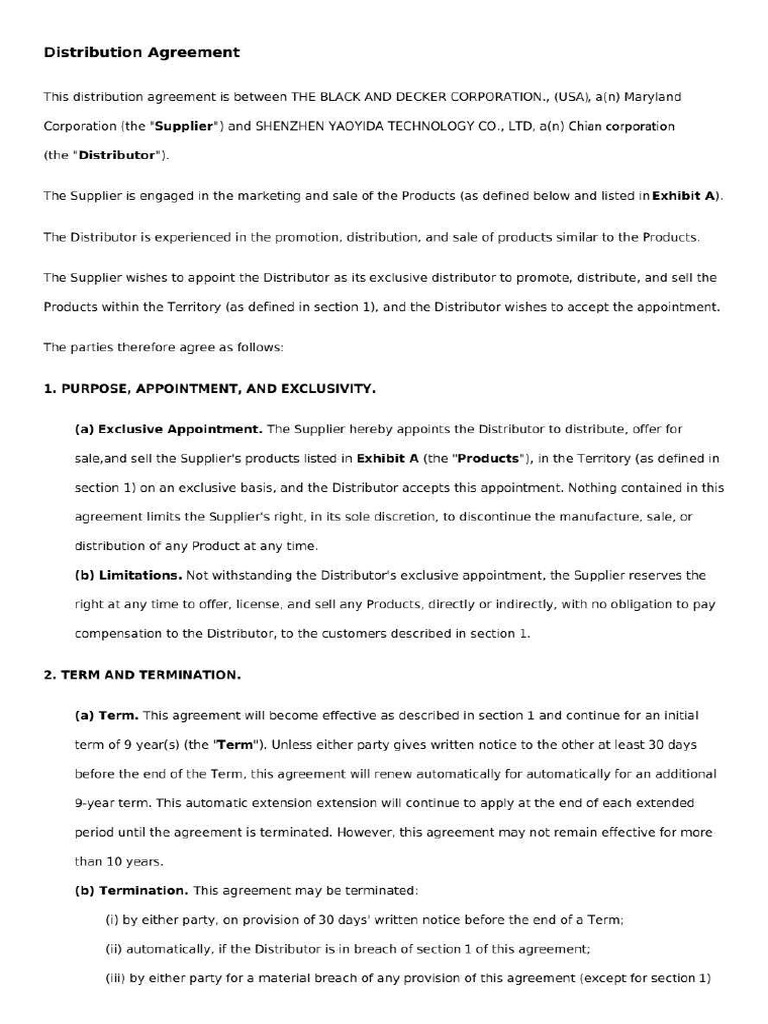Distribution Agreement | PDF