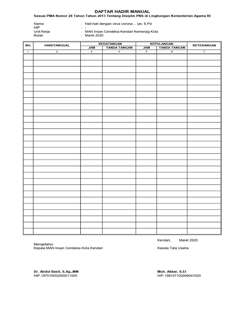 Contoh Absen Manual | PDF