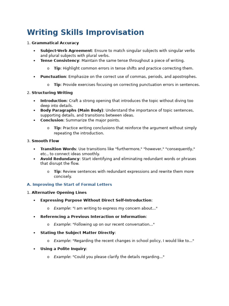 Writing Skills Improvisation | PDF | Grammatical Number | Plural