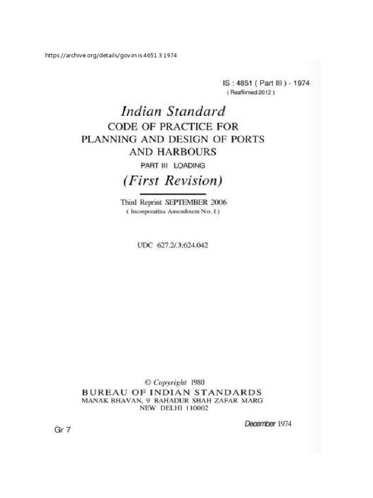 Is 4651-3 Code of Practice for Planning and Design of Prots and ...
