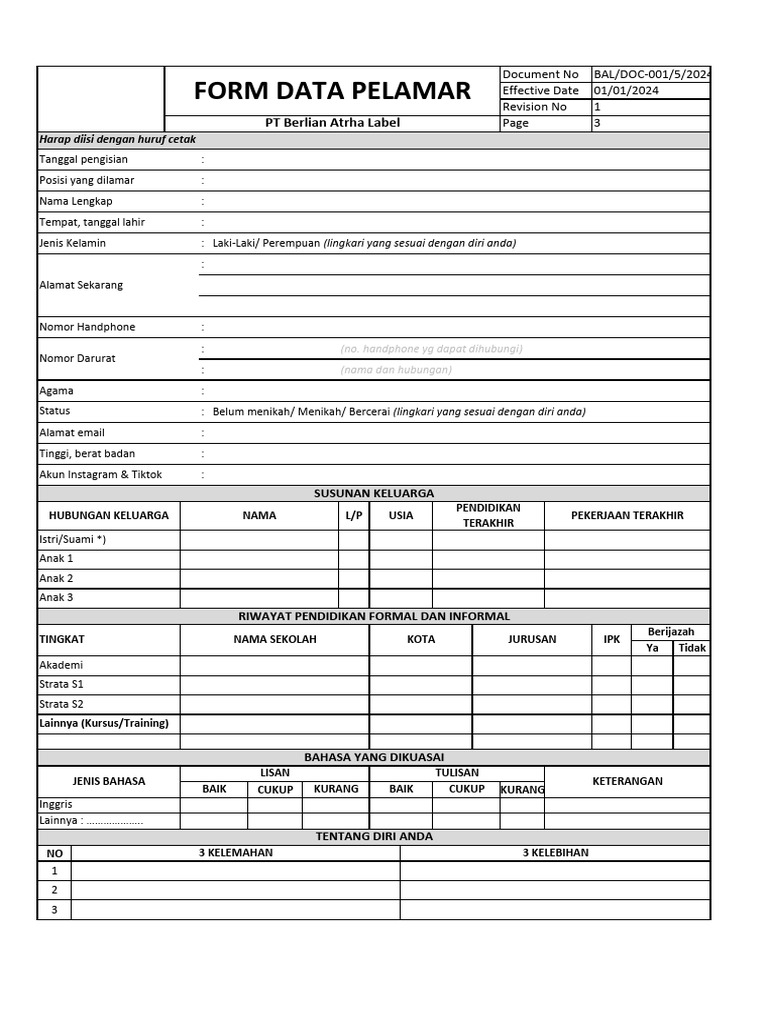 Personal Data Form | PDF