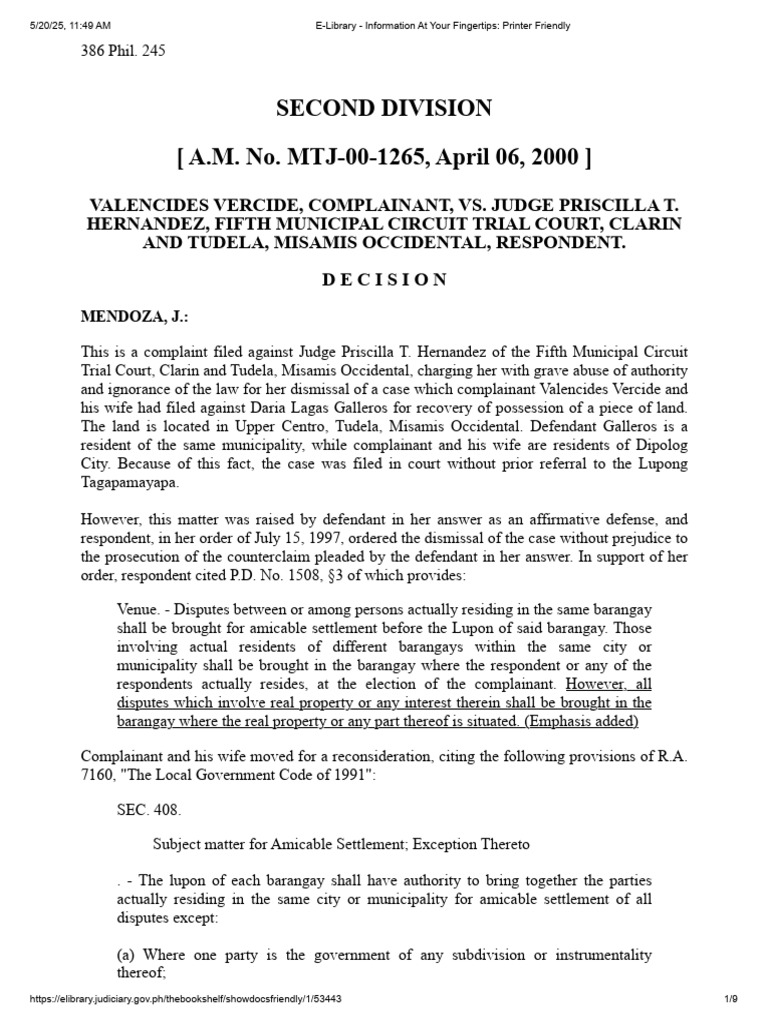 Valencides Vercide, Complainant, Vs. Judge Priscilla t. | PDF ...