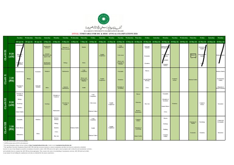 Final Timetable - Annual 2026 Examination (Theory) | PDF | Science