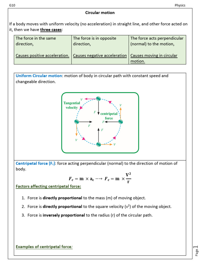 Circular Motion and Centripetal Force _practice | PDF | Force ...