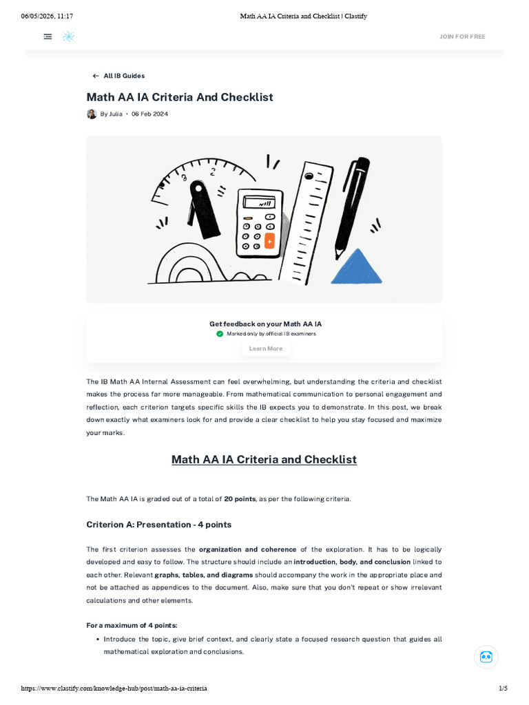 Math AA IA Criteria and Checklist _ Clastify | PDF | Mathematics ...