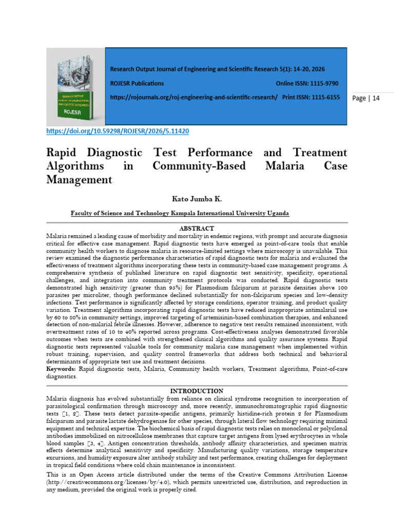 Rapid Diagnostic Test Performance and Treatment Algorithms in Community ...