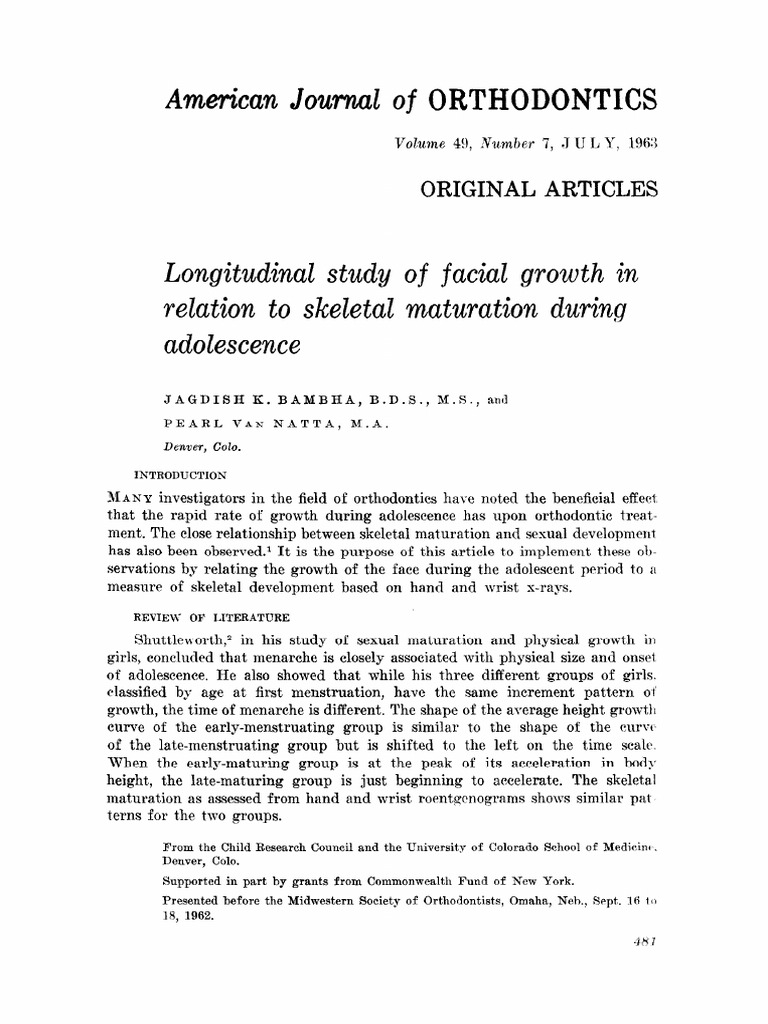 Longitudinal Study of Facial Growth - Bambha1963 | PDF | Adolescence ...