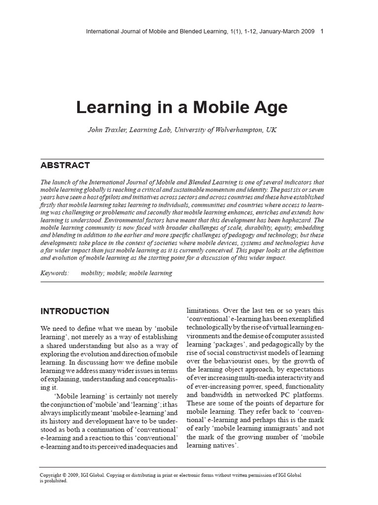 IJMBL Learning in Mobile Age | PDF | Educational Technology | Learning